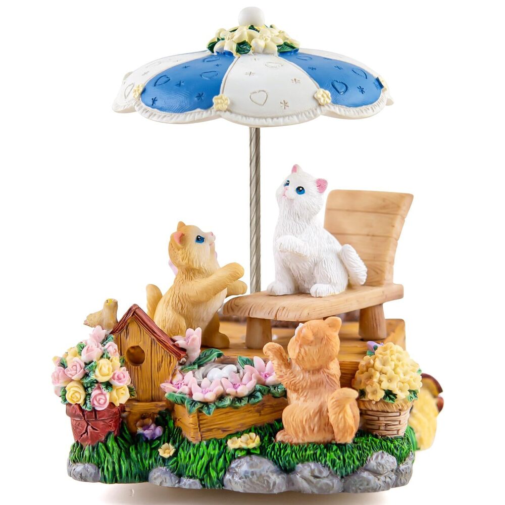 3293 Cat's Melody Garden - Handcrafted Resin Music Box with Rotating